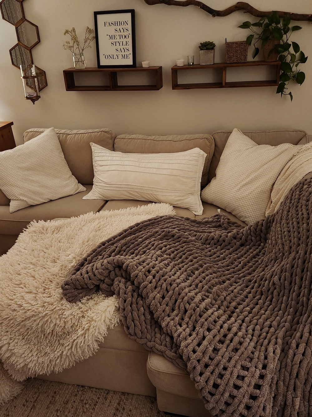 Cozy Chunky Knit Throw Blanket in Taupe